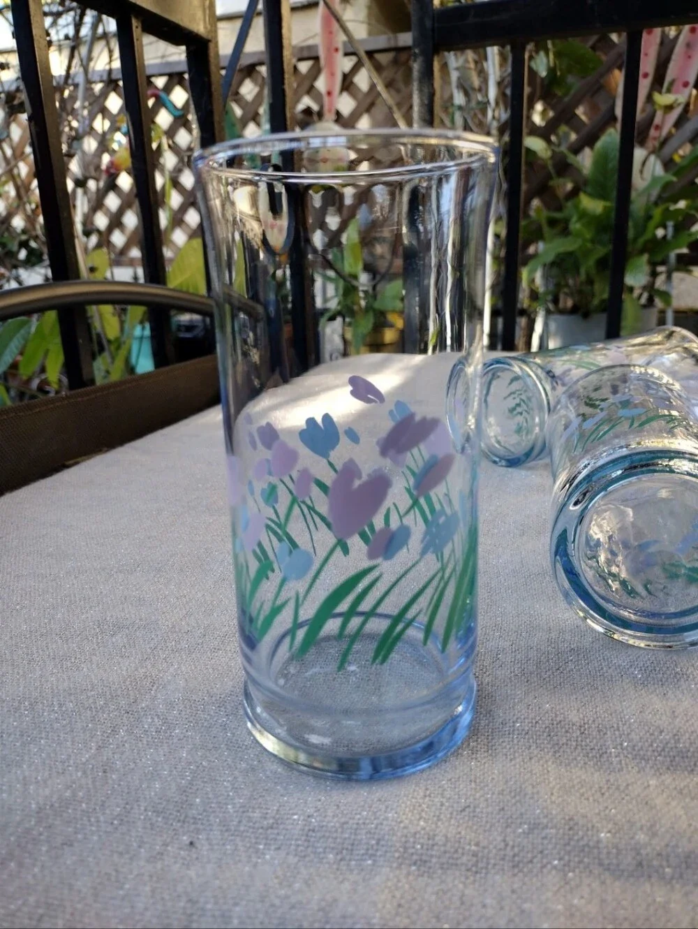 Set of 5 Vintage Libbey Springtime Purple & Blue Flower Glasses
